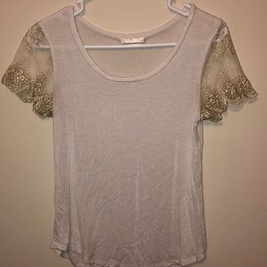 White and Gold Mesh Sleeve Blouse